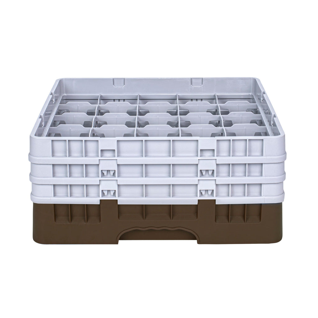 Clean Tek Professional Brown Glass Rack - 25 Compartments, 1 Full Drop and 2 Half Drop Extenders - 19 3/4" x 19 3/4" x 8 3/4" - 1 count box