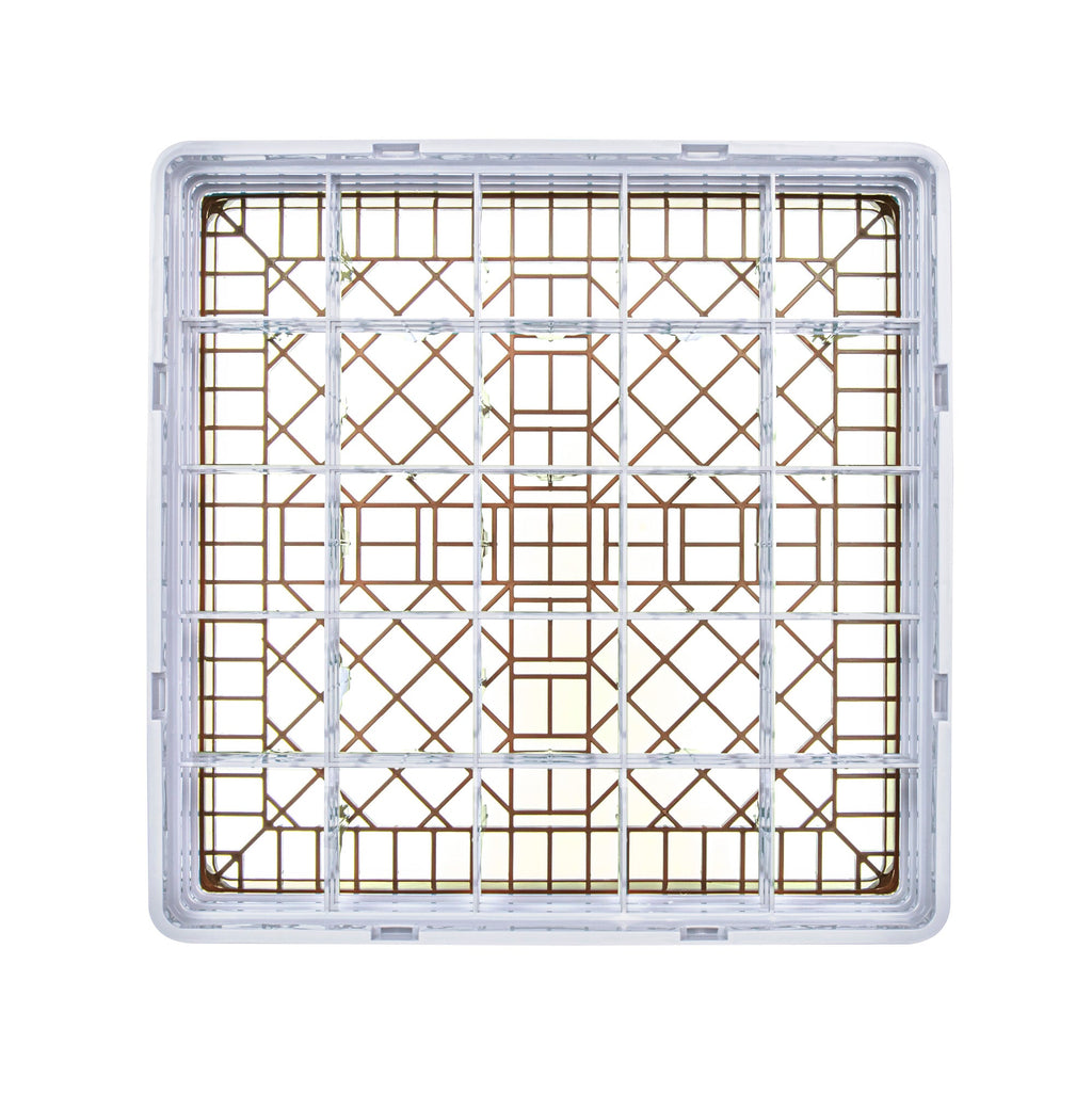 Clean Tek Professional Brown Glass Rack - 25 Compartments, 1 Full Drop and 2 Half Drop Extenders - 19 3/4" x 19 3/4" x 8 3/4" - 1 count box