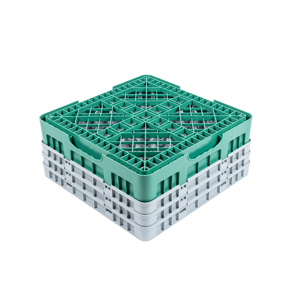 Clean Tek Professional Green Glass Rack - 25 Compartments, 1 Full Drop and 2 Half Drop Extenders - 19 3/4" x 19 3/4" x 8 3/4" - 1 count box