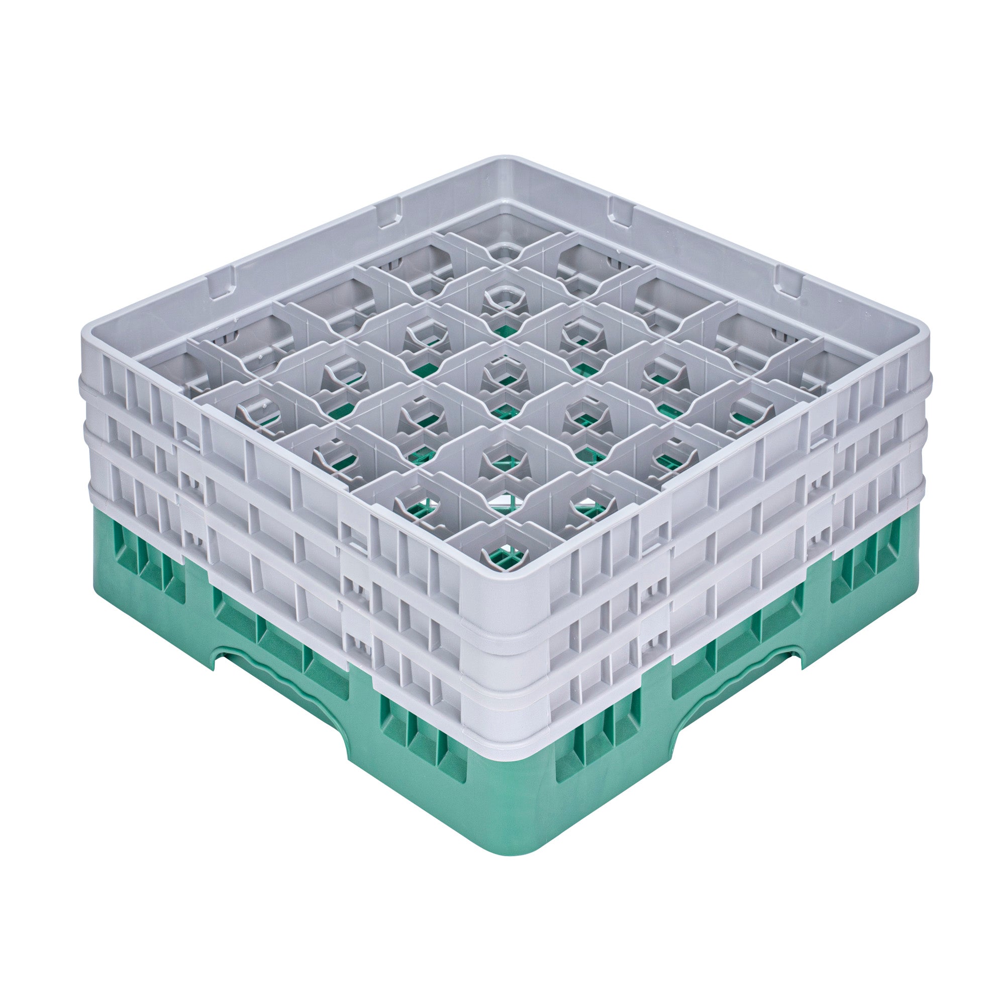 Clean Tek Professional Green Glass Rack - 25 Compartments, 1 Full Drop and 2 Half Drop Extenders - 19 3/4" x 19 3/4" x 8 3/4" - 1 count box