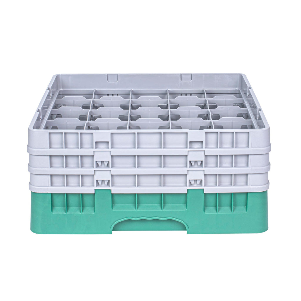 Clean Tek Professional Green Glass Rack - 25 Compartments, 1 Full Drop and 2 Half Drop Extenders - 19 3/4" x 19 3/4" x 8 3/4" - 1 count box