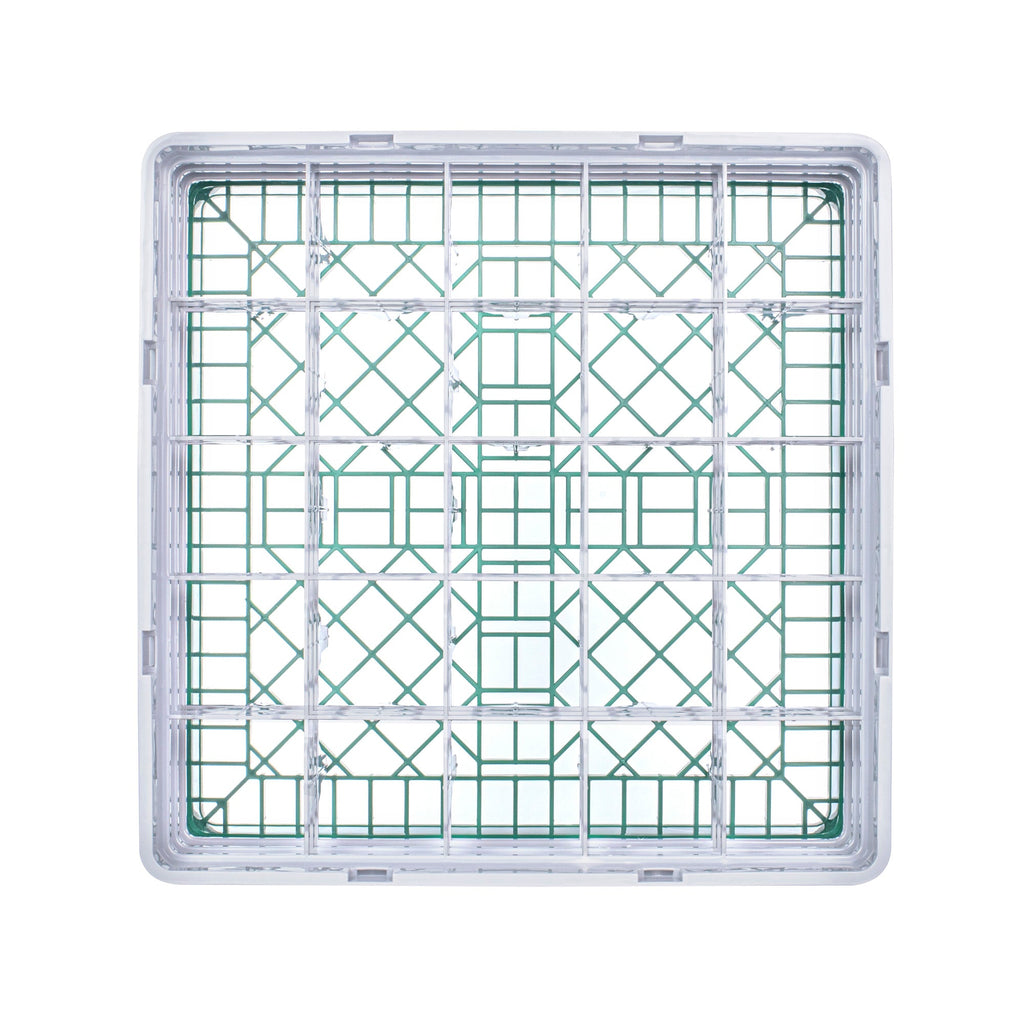 Clean Tek Professional Green Glass Rack - 25 Compartments, 1 Full Drop and 2 Half Drop Extenders - 19 3/4" x 19 3/4" x 8 3/4" - 1 count box