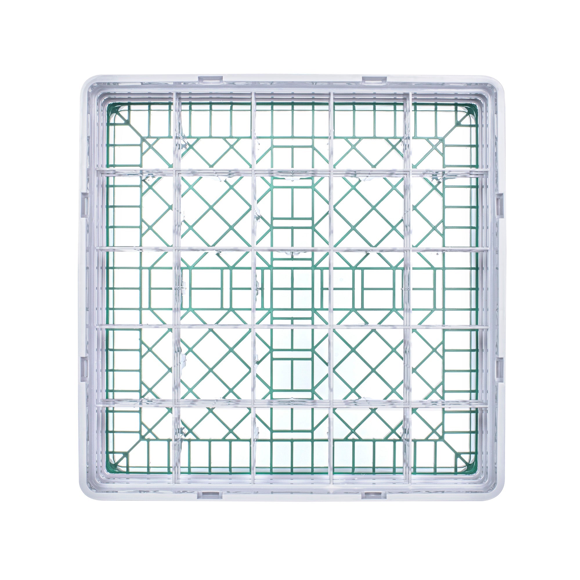 Clean Tek Professional Green Glass Rack - 25 Compartments, 1 Full Drop and 2 Half Drop Extenders - 19 3/4" x 19 3/4" x 8 3/4" - 1 count box