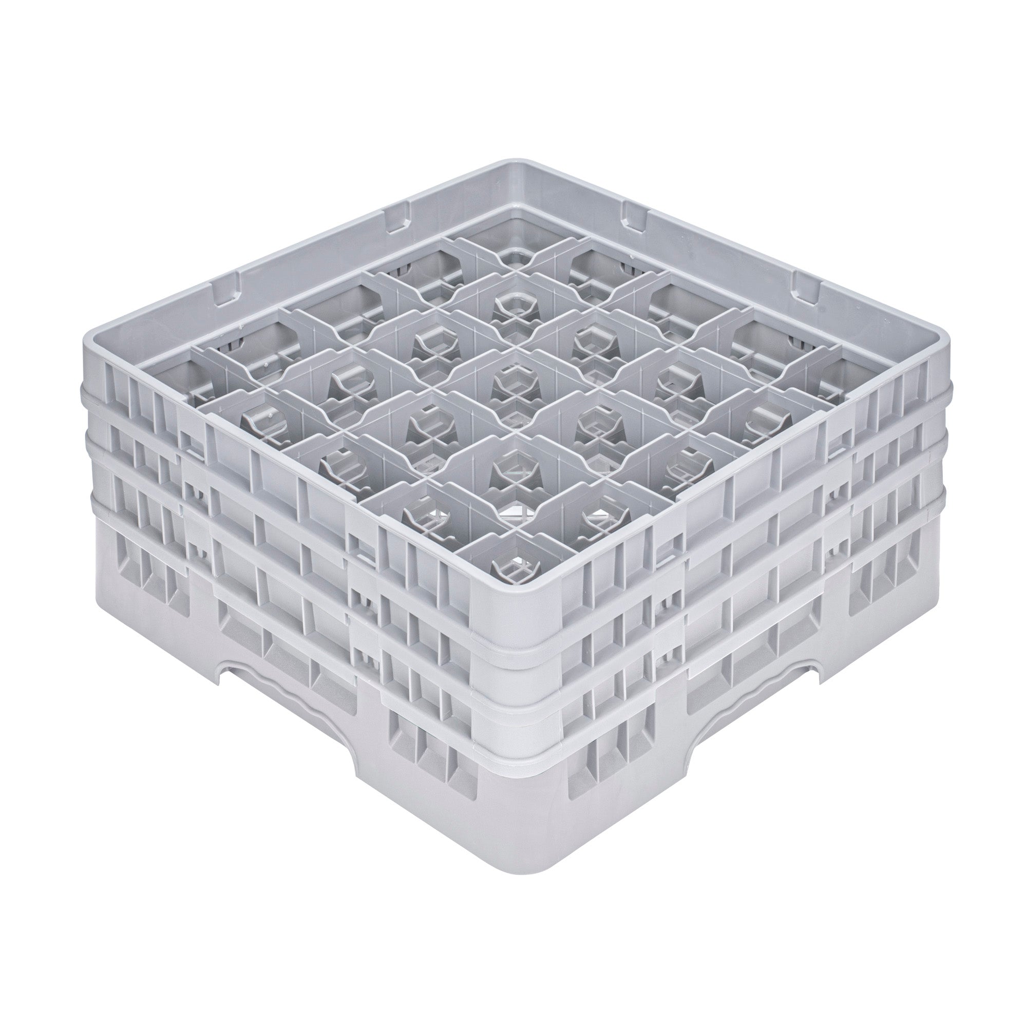 Clean Tek Professional Gray Glass Rack - 25 Compartments, 1 Full Drop and 2 Half Drop Extenders - 19 3/4" x 19 3/4" x 8 3/4" - 1 count box