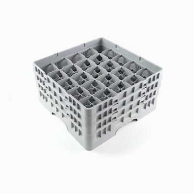 Clean Tek Professional Gray Glass Rack - 25 Compartments, 1 Full Drop and 2 Half Drop Extenders - 19 3/4" x 19 3/4" x 8 3/4" - 1 count box