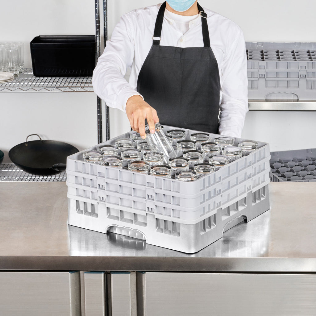 Clean Tek Professional Gray Glass Rack - 25 Compartments, 1 Full Drop and 2 Half Drop Extenders - 19 3/4" x 19 3/4" x 8 3/4" - 1 count box