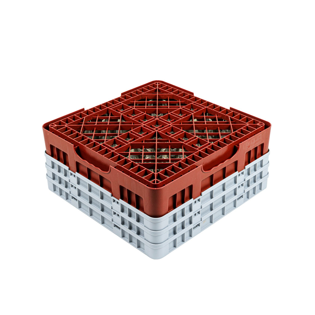 Clean Tek Professional Red Glass Rack - 25 Compartments, 1 Full Drop and 2 Half Drop Extenders - 19 3/4" x 19 3/4" x 8 3/4" - 1 count box