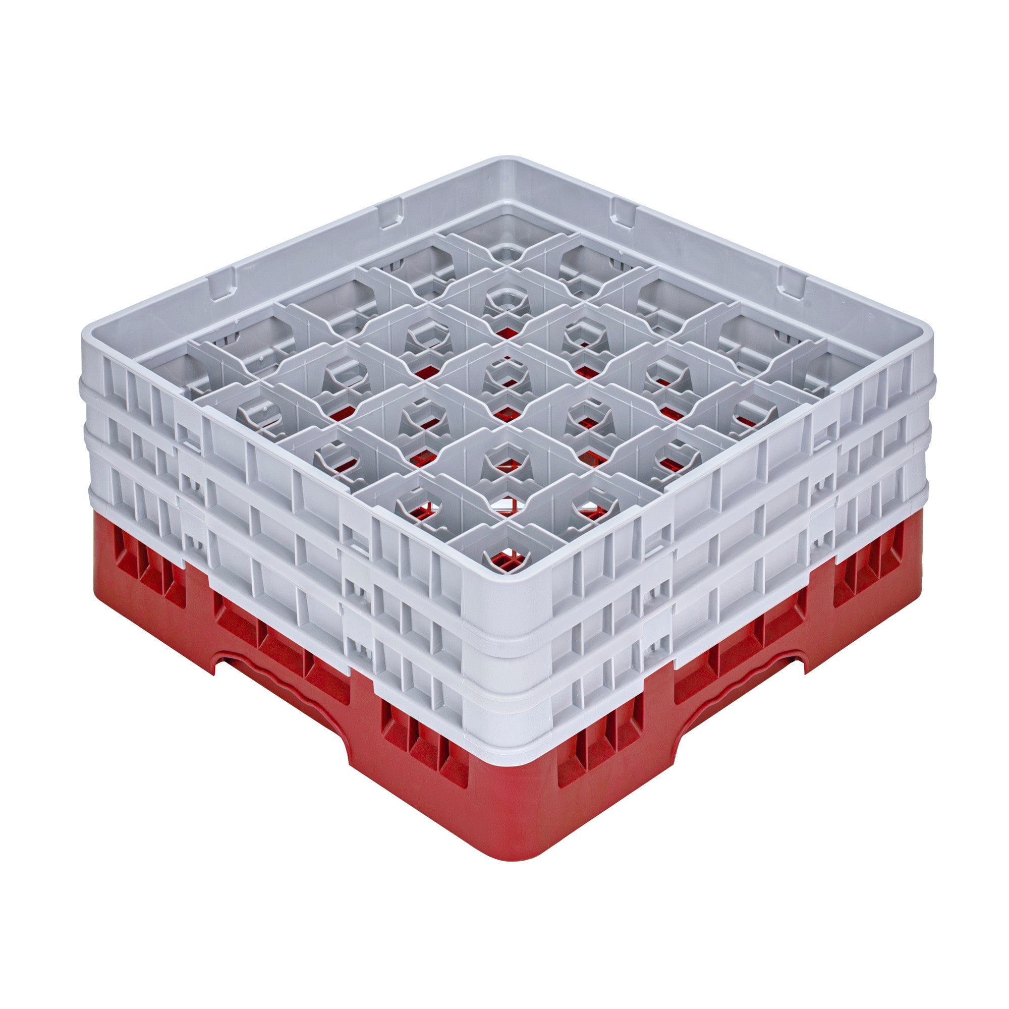 Clean Tek Professional Red Glass Rack - 25 Compartments, 1 Full Drop and 2 Half Drop Extenders - 19 3/4" x 19 3/4" x 8 3/4" - 1 count box