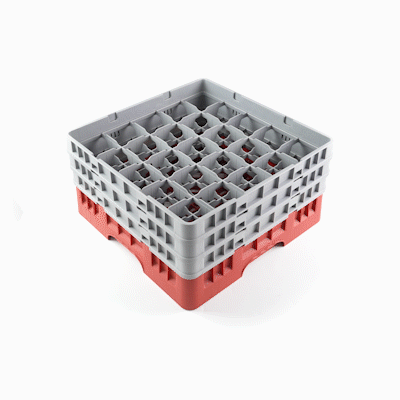 Clean Tek Professional Red Glass Rack - 25 Compartments, 1 Full Drop and 2 Half Drop Extenders - 19 3/4" x 19 3/4" x 8 3/4" - 1 count box