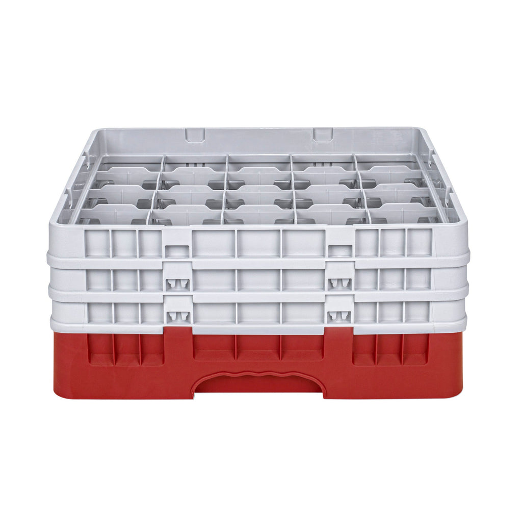 Clean Tek Professional Red Glass Rack - 25 Compartments, 1 Full Drop and 2 Half Drop Extenders - 19 3/4" x 19 3/4" x 8 3/4" - 1 count box