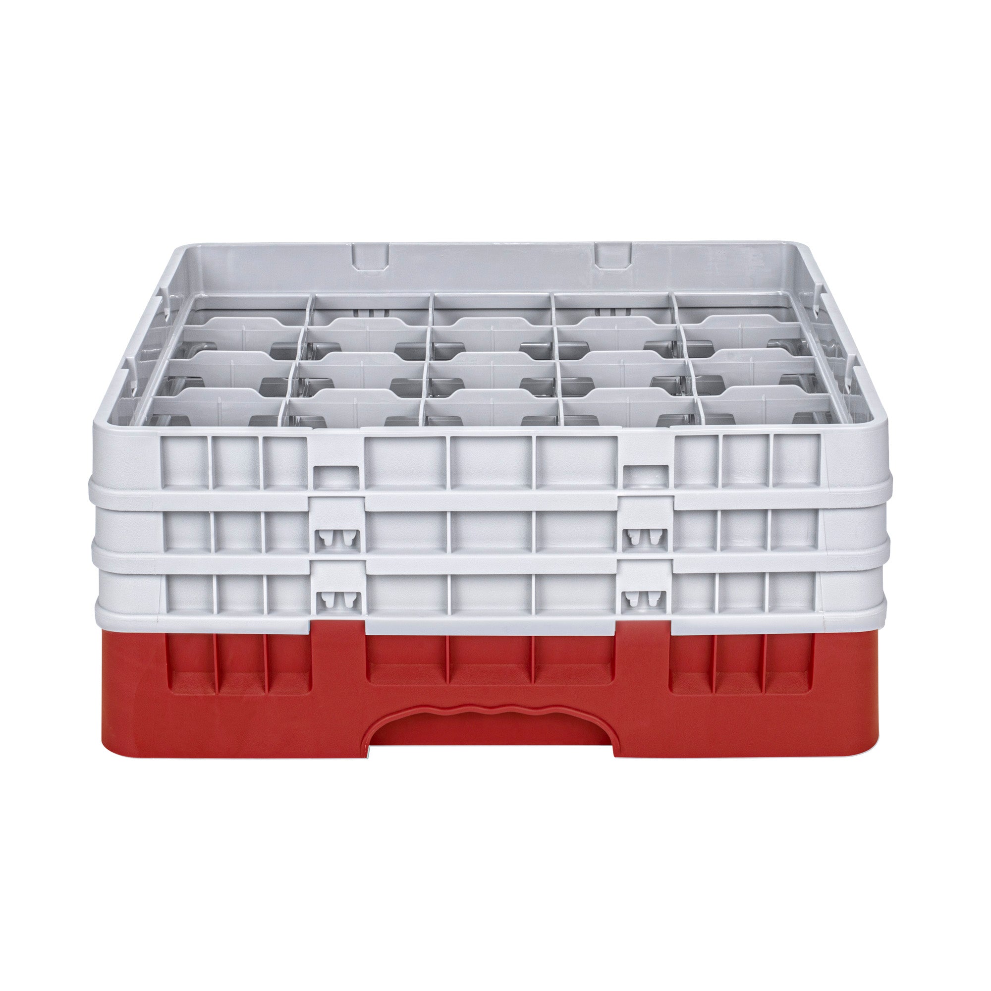 Clean Tek Professional Red Glass Rack - 25 Compartments, 1 Full Drop and 2 Half Drop Extenders - 19 3/4" x 19 3/4" x 8 3/4" - 1 count box