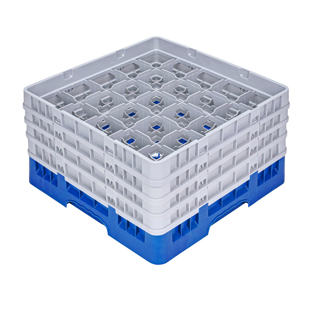 Clean Tek Professional Blue Glass Rack - 25 Compartments, 1 Full Drop and 3 Half Drop Extenders - 19 3/4" x 19 3/4" x 10 1/2" - 1 count box
