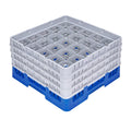 Clean Tek Professional Blue Glass Rack - 25 Compartments, 1 Full Drop and 3 Half Drop Extenders - 19 3/4" x 19 3/4" x 10 1/2" - 1 count box