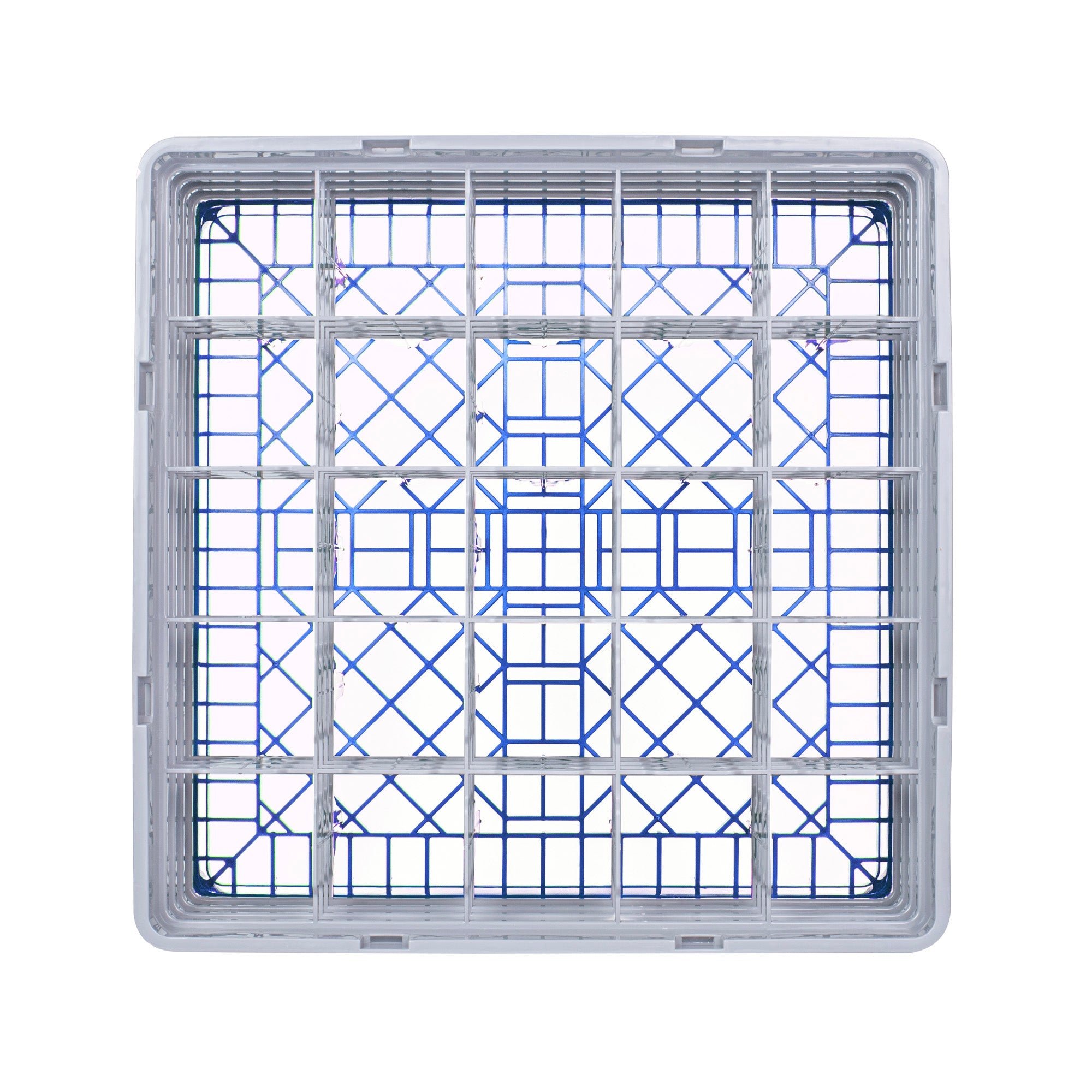 Clean Tek Professional Blue Glass Rack - 25 Compartments, 1 Full Drop and 3 Half Drop Extenders - 19 3/4" x 19 3/4" x 10 1/2" - 1 count box