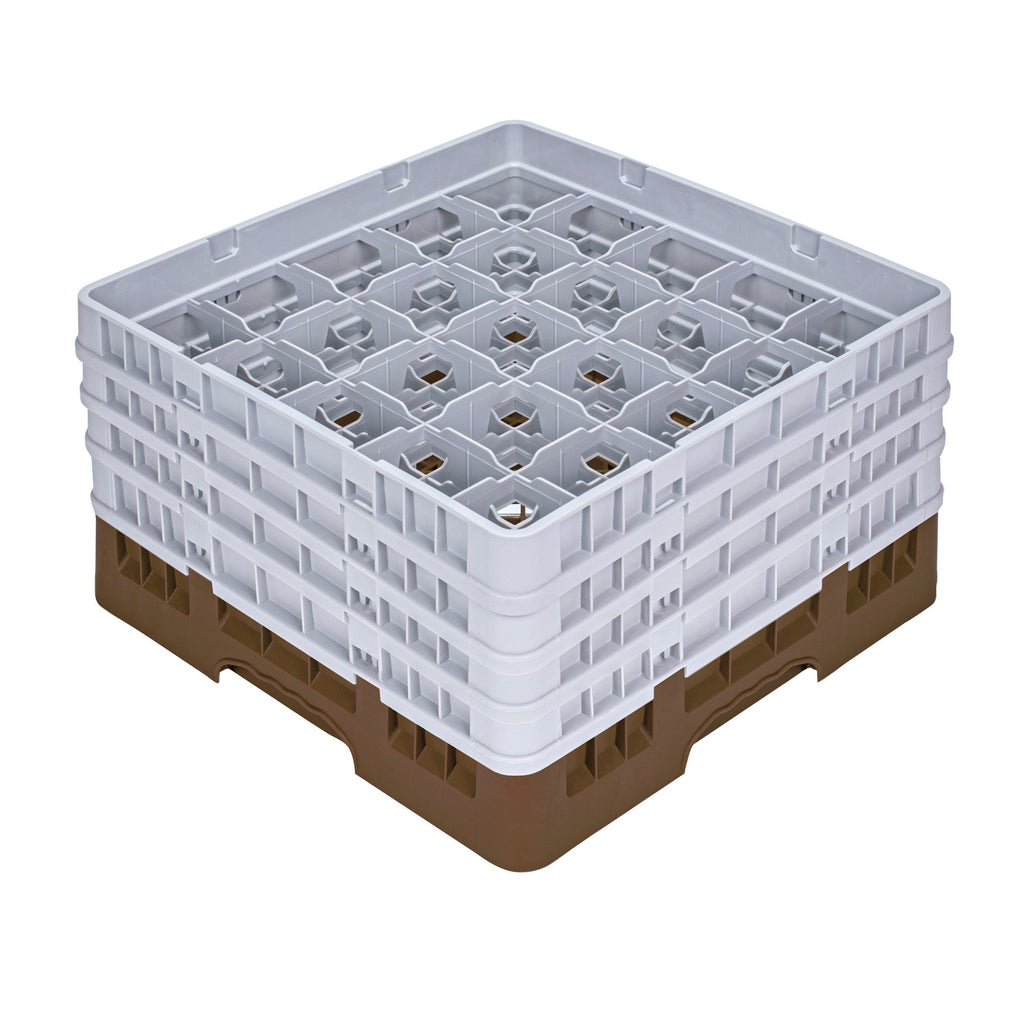Clean Tek Professional Brown Glass Rack - 25 Compartments, 1 Full Drop and 3 Half Drop Extenders - 19 3/4" x 19 3/4" x 10 1/2" - 1 count box