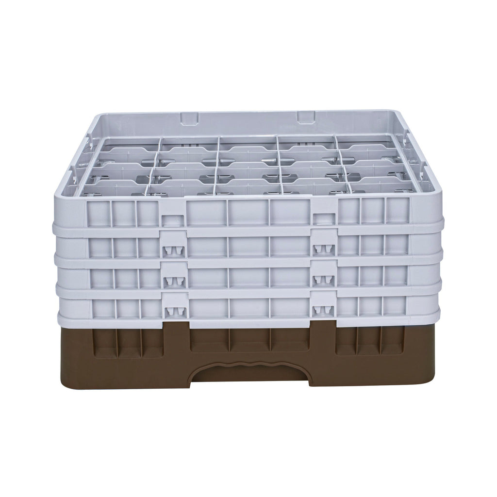 Clean Tek Professional Brown Glass Rack - 25 Compartments, 1 Full Drop and 3 Half Drop Extenders - 19 3/4" x 19 3/4" x 10 1/2" - 1 count box