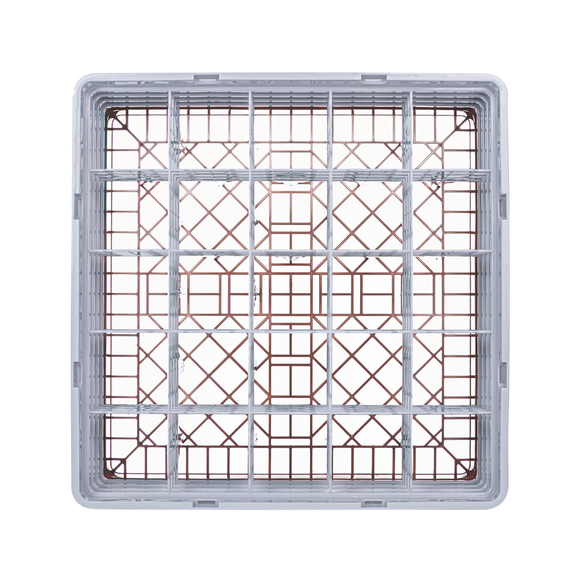 Clean Tek Professional Brown Glass Rack - 25 Compartments, 1 Full Drop and 3 Half Drop Extenders - 19 3/4" x 19 3/4" x 10 1/2" - 1 count box