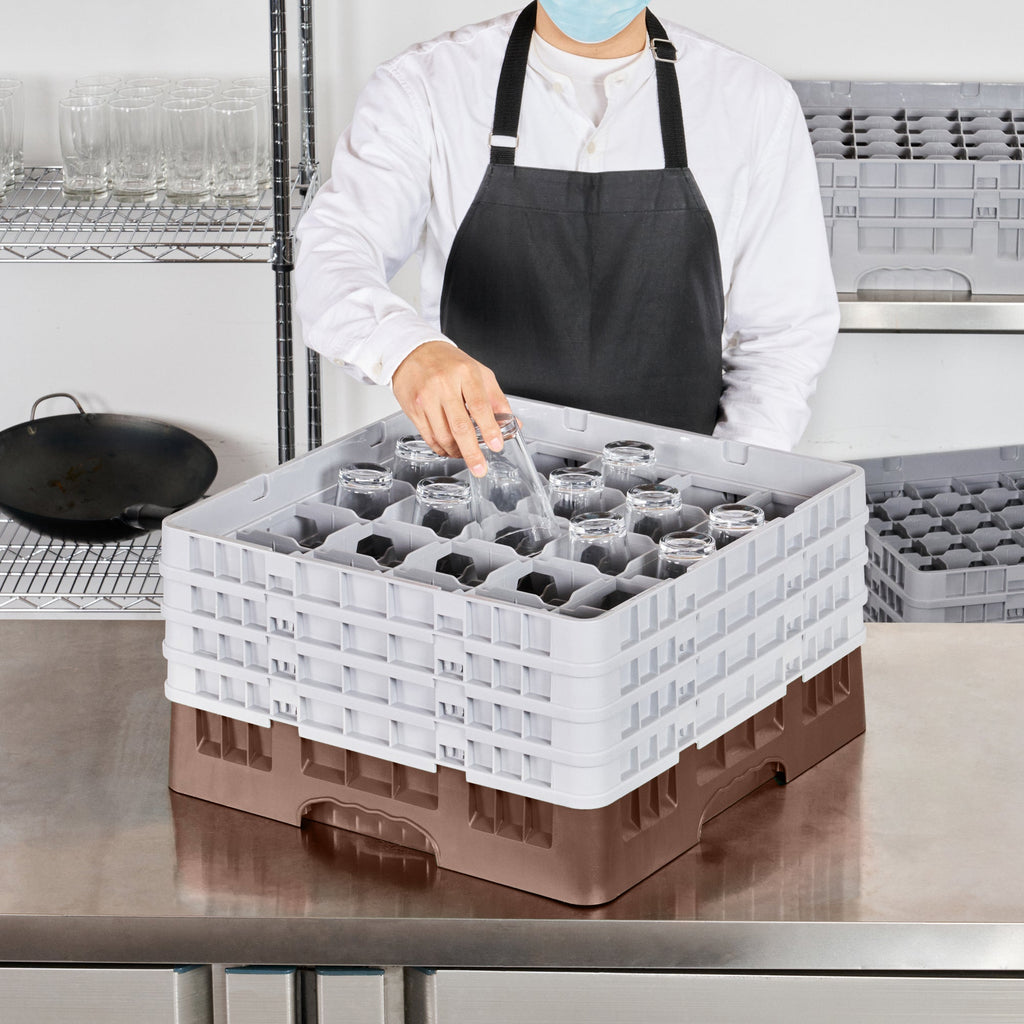 Clean Tek Professional Brown Glass Rack - 25 Compartments, 1 Full Drop and 3 Half Drop Extenders - 19 3/4" x 19 3/4" x 10 1/2" - 1 count box