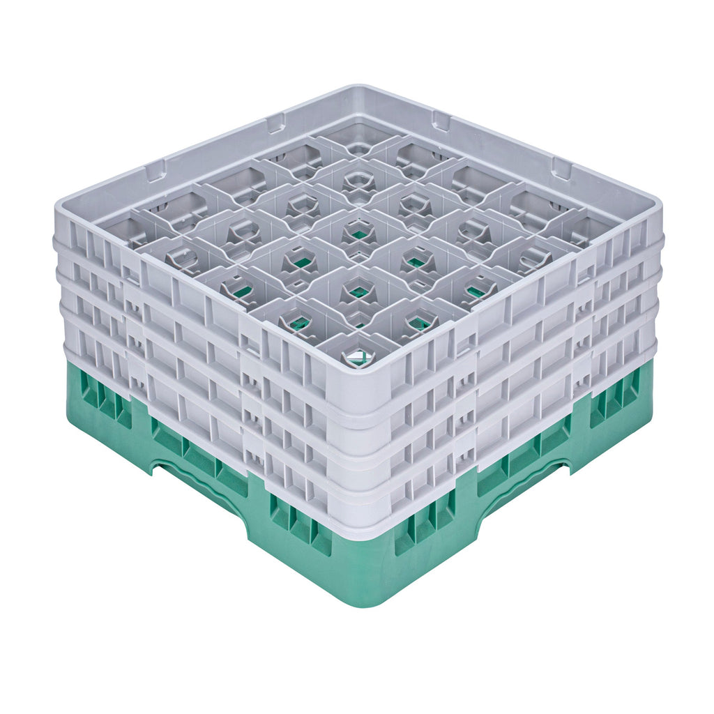 Clean Tek Professional Green Glass Rack - 25 Compartments, 1 Full Drop and 3 Half Drop Extenders - 19 3/4" x 19 3/4" x 10 1/2" - 1 count box