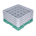 Clean Tek Professional Green Glass Rack - 25 Compartments, 1 Full Drop and 3 Half Drop Extenders - 19 3/4" x 19 3/4" x 10 1/2" - 1 count box