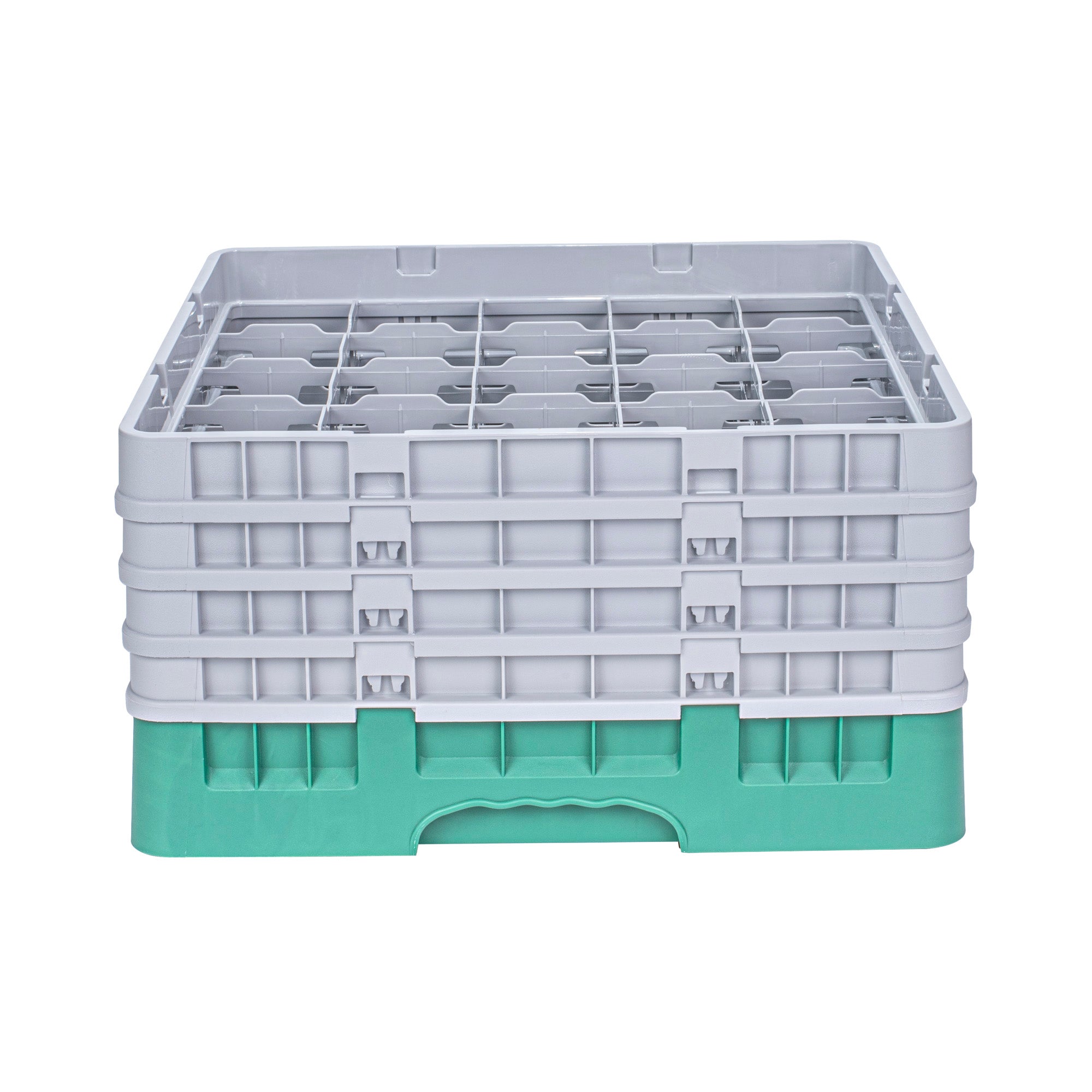 Clean Tek Professional Green Glass Rack - 25 Compartments, 1 Full Drop and 3 Half Drop Extenders - 19 3/4" x 19 3/4" x 10 1/2" - 1 count box