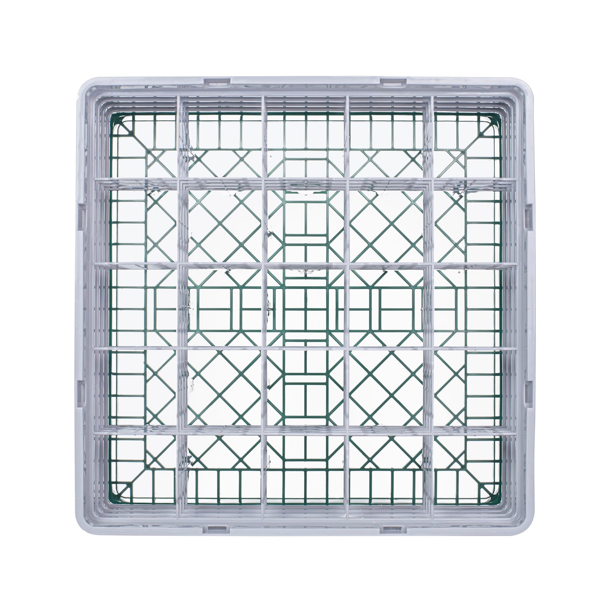 Clean Tek Professional Green Glass Rack - 25 Compartments, 1 Full Drop and 3 Half Drop Extenders - 19 3/4" x 19 3/4" x 10 1/2" - 1 count box