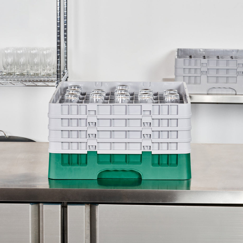 Clean Tek Professional Green Glass Rack - 25 Compartments, 1 Full Drop and 3 Half Drop Extenders - 19 3/4" x 19 3/4" x 10 1/2" - 1 count box
