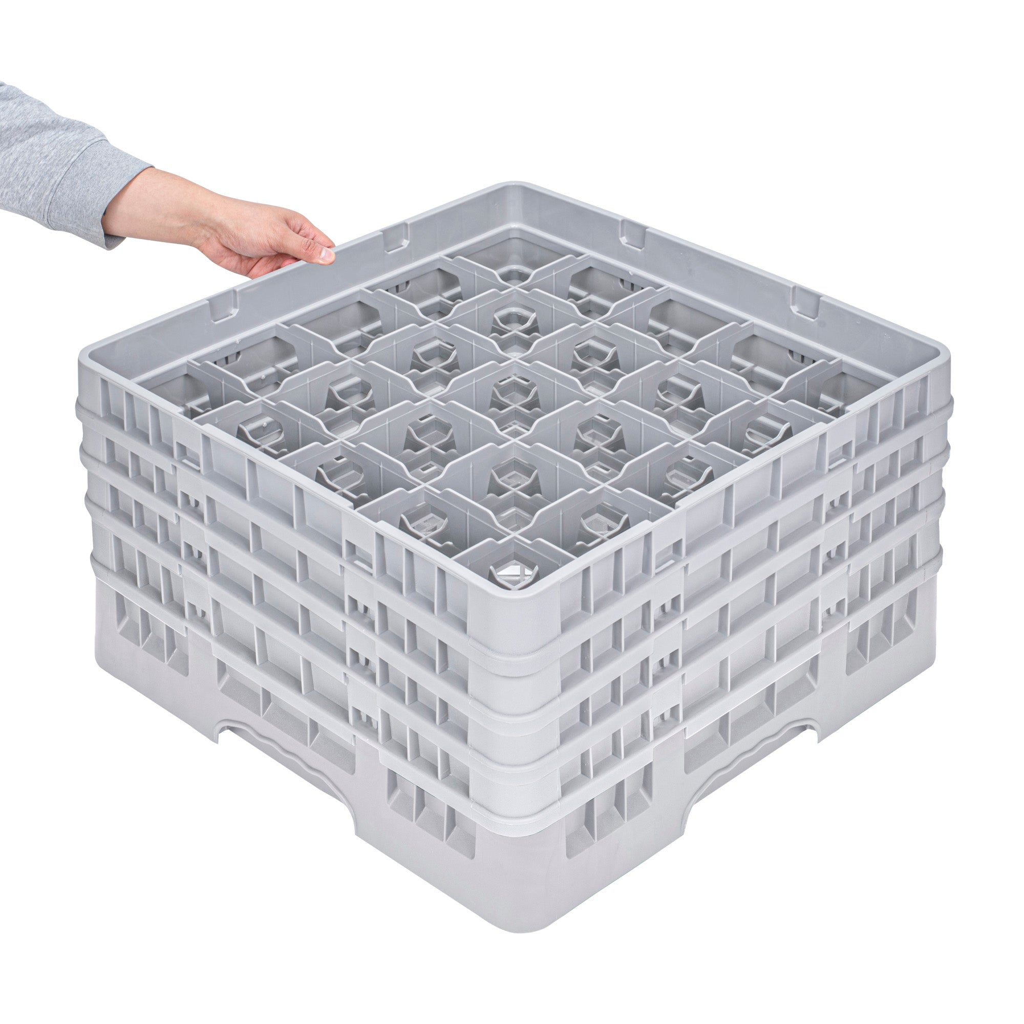 Clean Tek Professional Gray Glass Rack - 25 Compartments, 1 Full Drop and 3 Half Drop Extenders - 19 3/4" x 19 3/4" x 10 1/2" - 1 count box