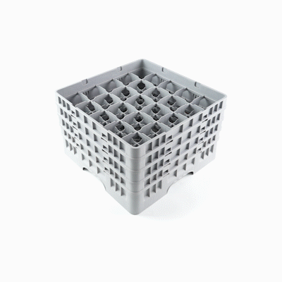 Clean Tek Professional Gray Glass Rack - 25 Compartments, 1 Full Drop and 3 Half Drop Extenders - 19 3/4" x 19 3/4" x 10 1/2" - 1 count box