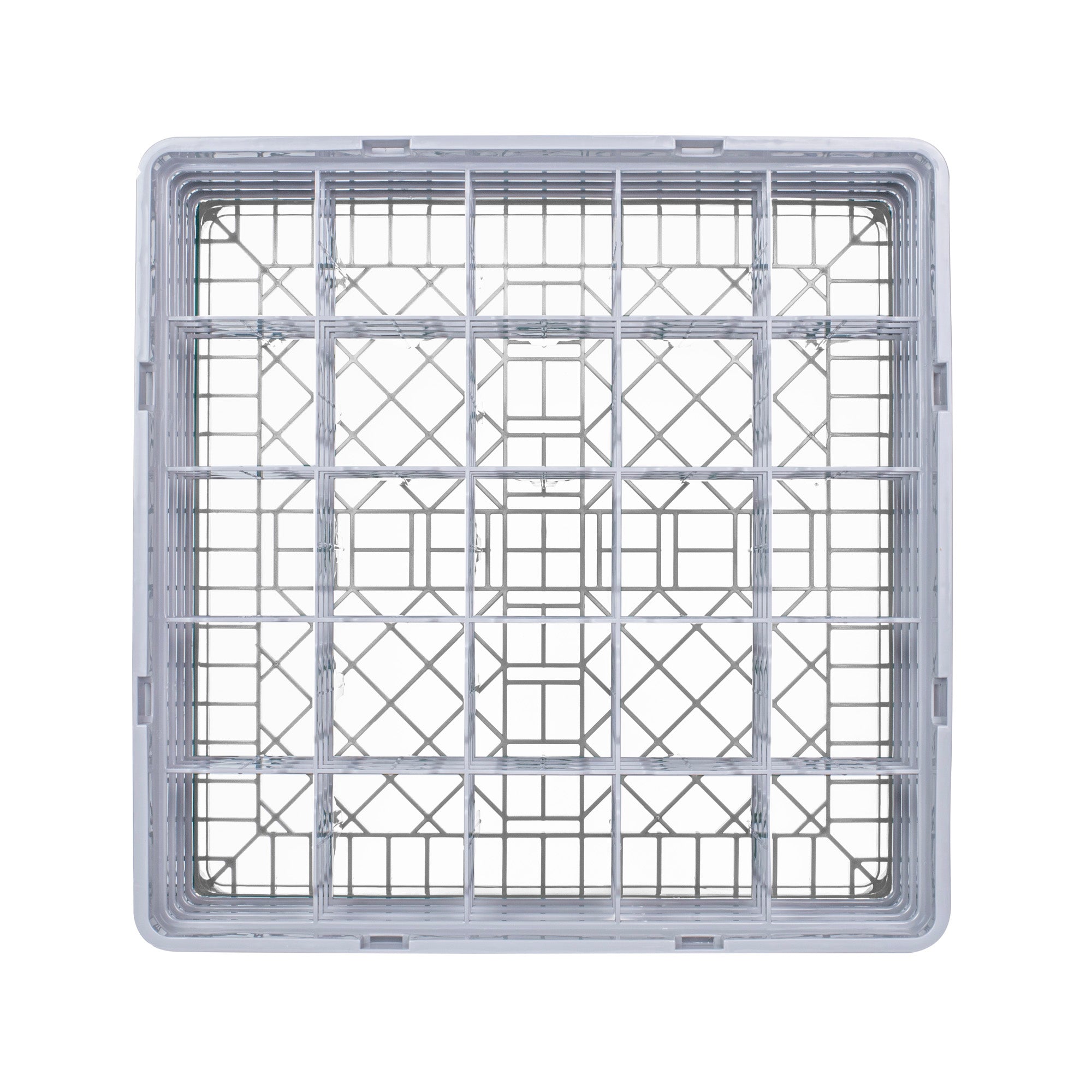 Clean Tek Professional Gray Glass Rack - 25 Compartments, 1 Full Drop and 3 Half Drop Extenders - 19 3/4" x 19 3/4" x 10 1/2" - 1 count box