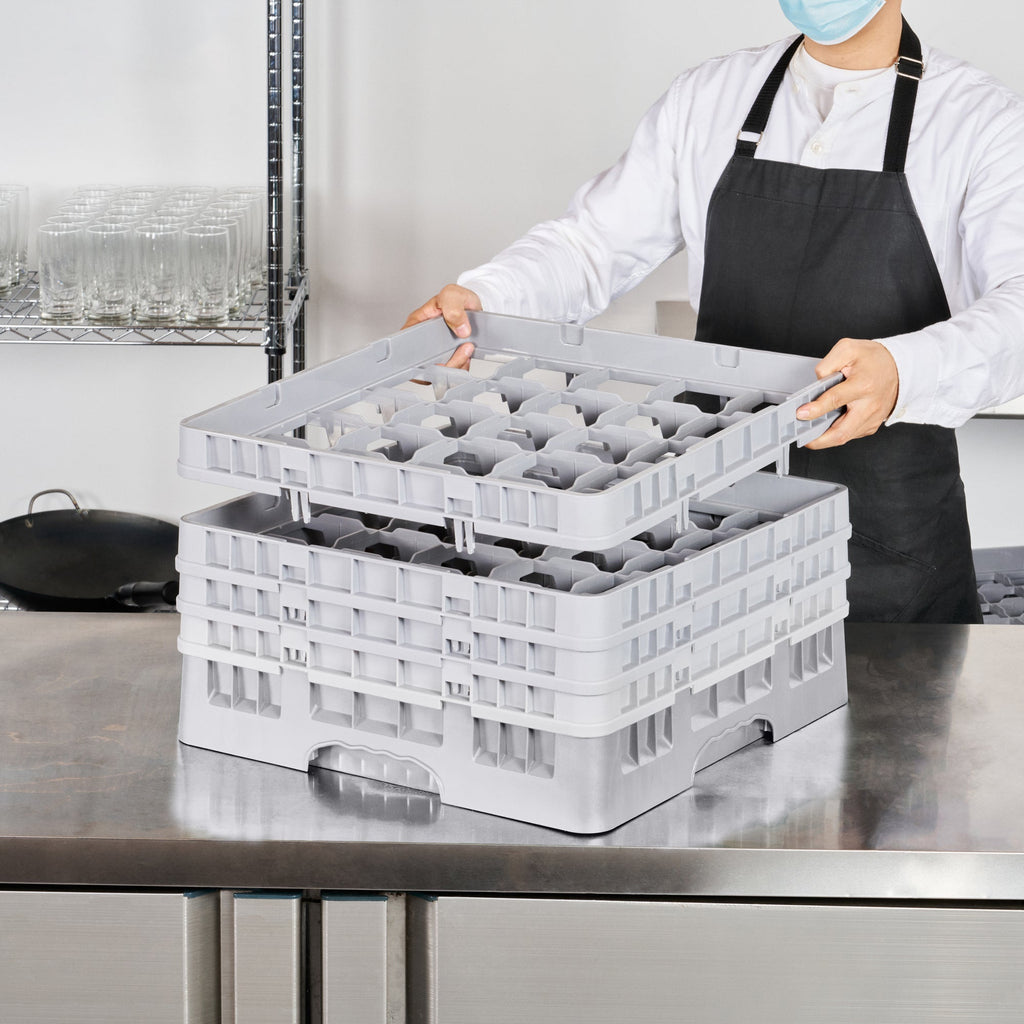 Clean Tek Professional Gray Glass Rack - 25 Compartments, 1 Full Drop and 3 Half Drop Extenders - 19 3/4" x 19 3/4" x 10 1/2" - 1 count box