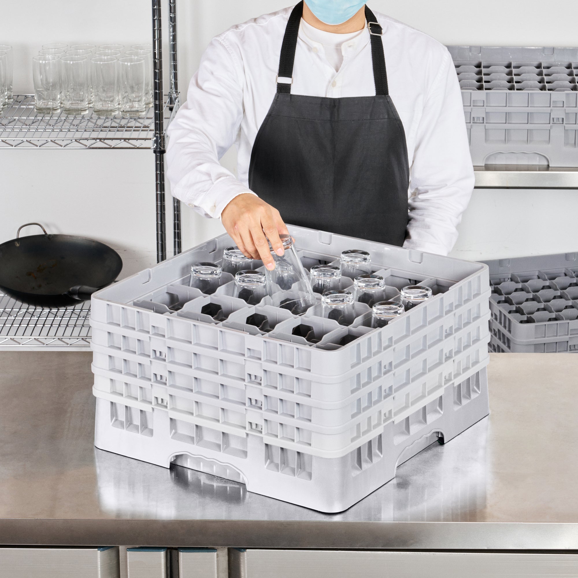 Clean Tek Professional Gray Glass Rack - 25 Compartments, 1 Full Drop and 3 Half Drop Extenders - 19 3/4" x 19 3/4" x 10 1/2" - 1 count box