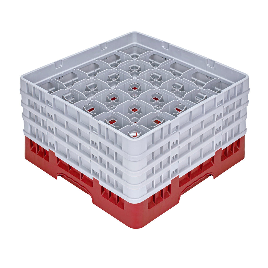 Clean Tek Professional Red Glass Rack - 25 Compartments, 1 Full Drop and 3 Half Drop Extenders - 19 3/4" x 19 3/4" x 10 1/2" - 1 count box