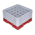 Clean Tek Professional Red Glass Rack - 25 Compartments, 1 Full Drop and 3 Half Drop Extenders - 19 3/4" x 19 3/4" x 10 1/2" - 1 count box