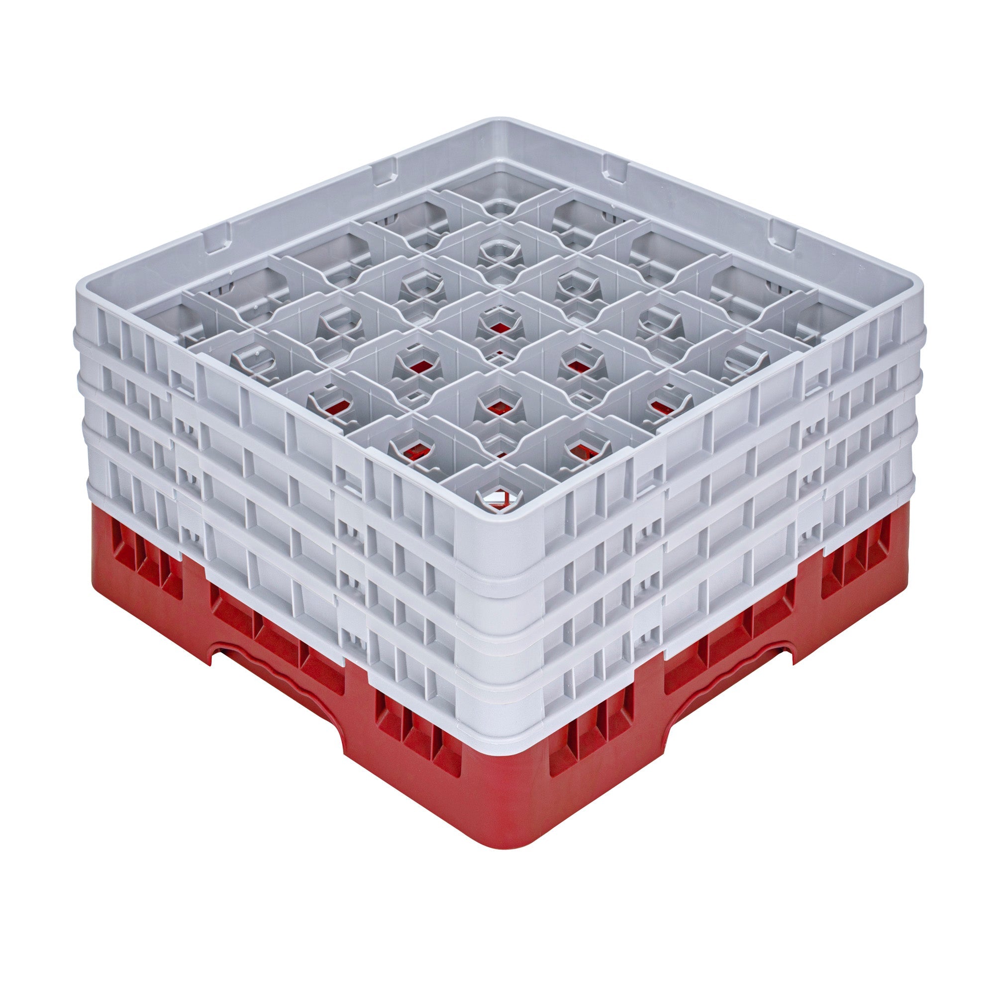 Clean Tek Professional Red Glass Rack - 25 Compartments, 1 Full Drop and 3 Half Drop Extenders - 19 3/4" x 19 3/4" x 10 1/2" - 1 count box
