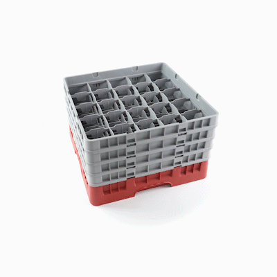 Clean Tek Professional Red Glass Rack - 25 Compartments, 1 Full Drop and 3 Half Drop Extenders - 19 3/4" x 19 3/4" x 10 1/2" - 1 count box