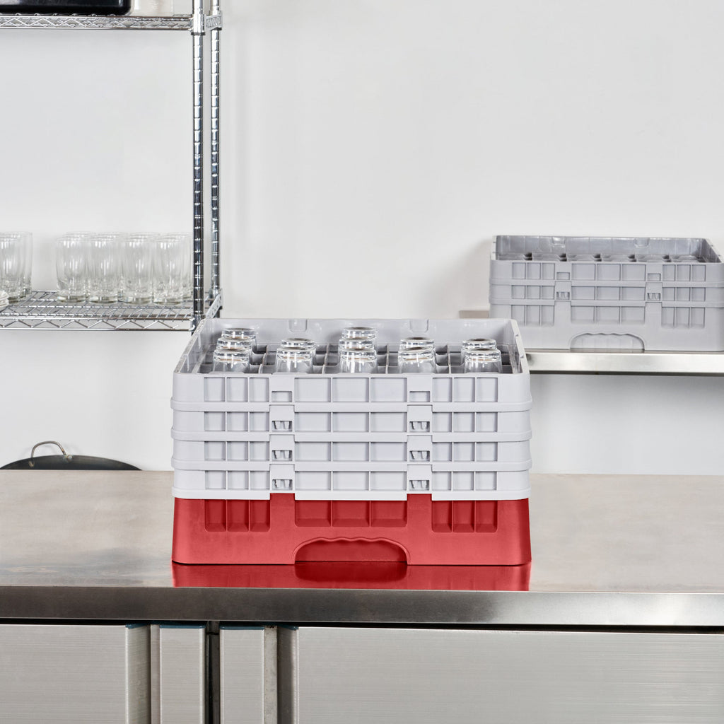 Clean Tek Professional Red Glass Rack - 25 Compartments, 1 Full Drop and 3 Half Drop Extenders - 19 3/4" x 19 3/4" x 10 1/2" - 1 count box