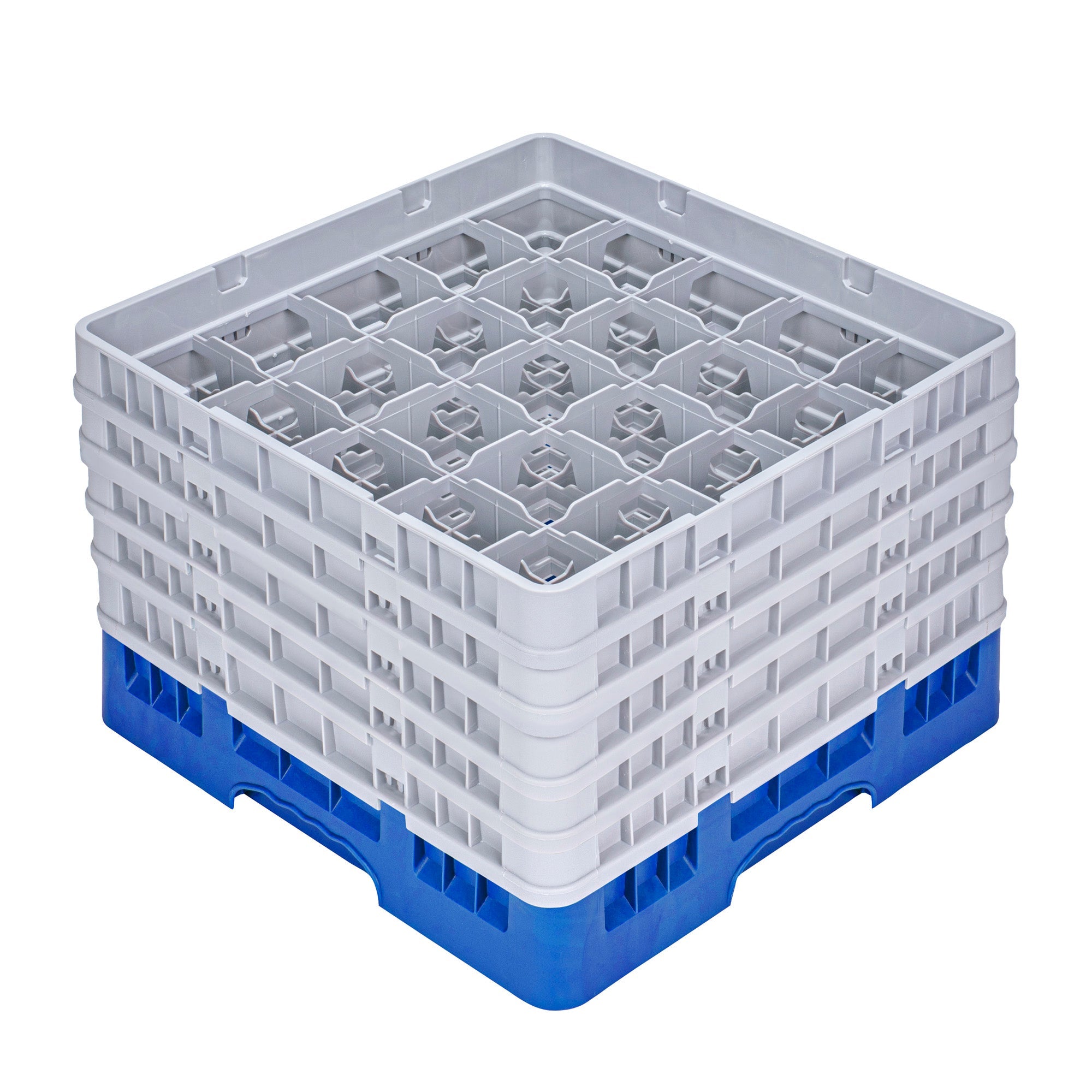 Clean Tek Professional Blue Glass Rack - 25 Compartments, 1 Full Drop and 4 Half Drop Extenders - 19 3/4" x 19 3/4" x 12 1/4" - 1 count box