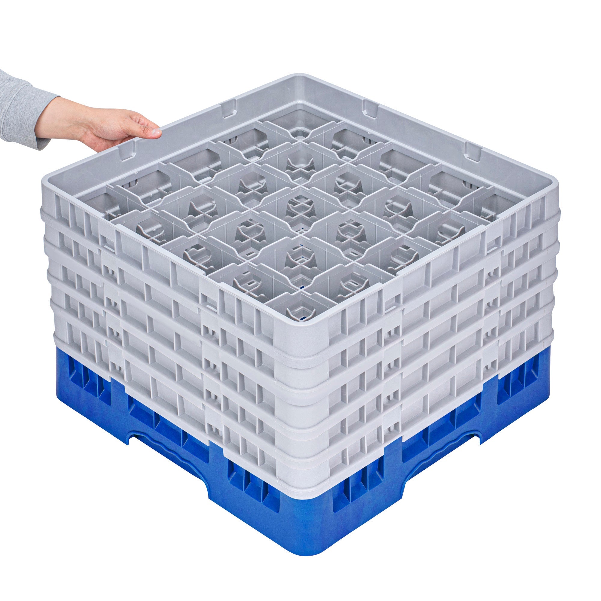 Clean Tek Professional Blue Glass Rack - 25 Compartments, 1 Full Drop and 4 Half Drop Extenders - 19 3/4" x 19 3/4" x 12 1/4" - 1 count box