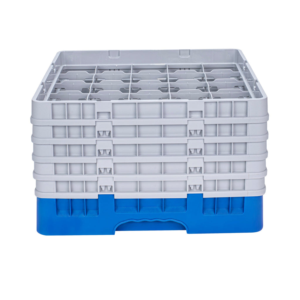 Clean Tek Professional Blue Glass Rack - 25 Compartments, 1 Full Drop and 4 Half Drop Extenders - 19 3/4" x 19 3/4" x 12 1/4" - 1 count box