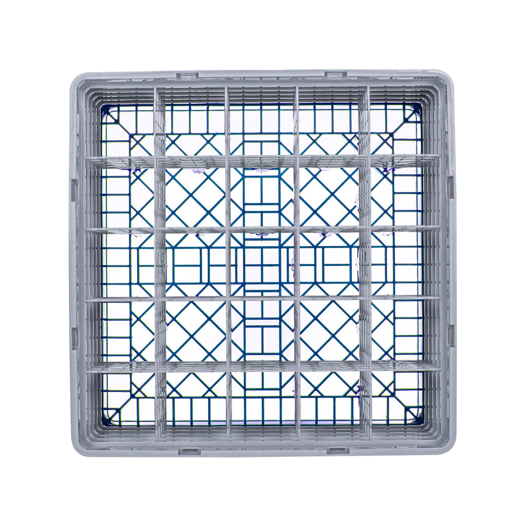 Clean Tek Professional Blue Glass Rack - 25 Compartments, 1 Full Drop and 4 Half Drop Extenders - 19 3/4" x 19 3/4" x 12 1/4" - 1 count box