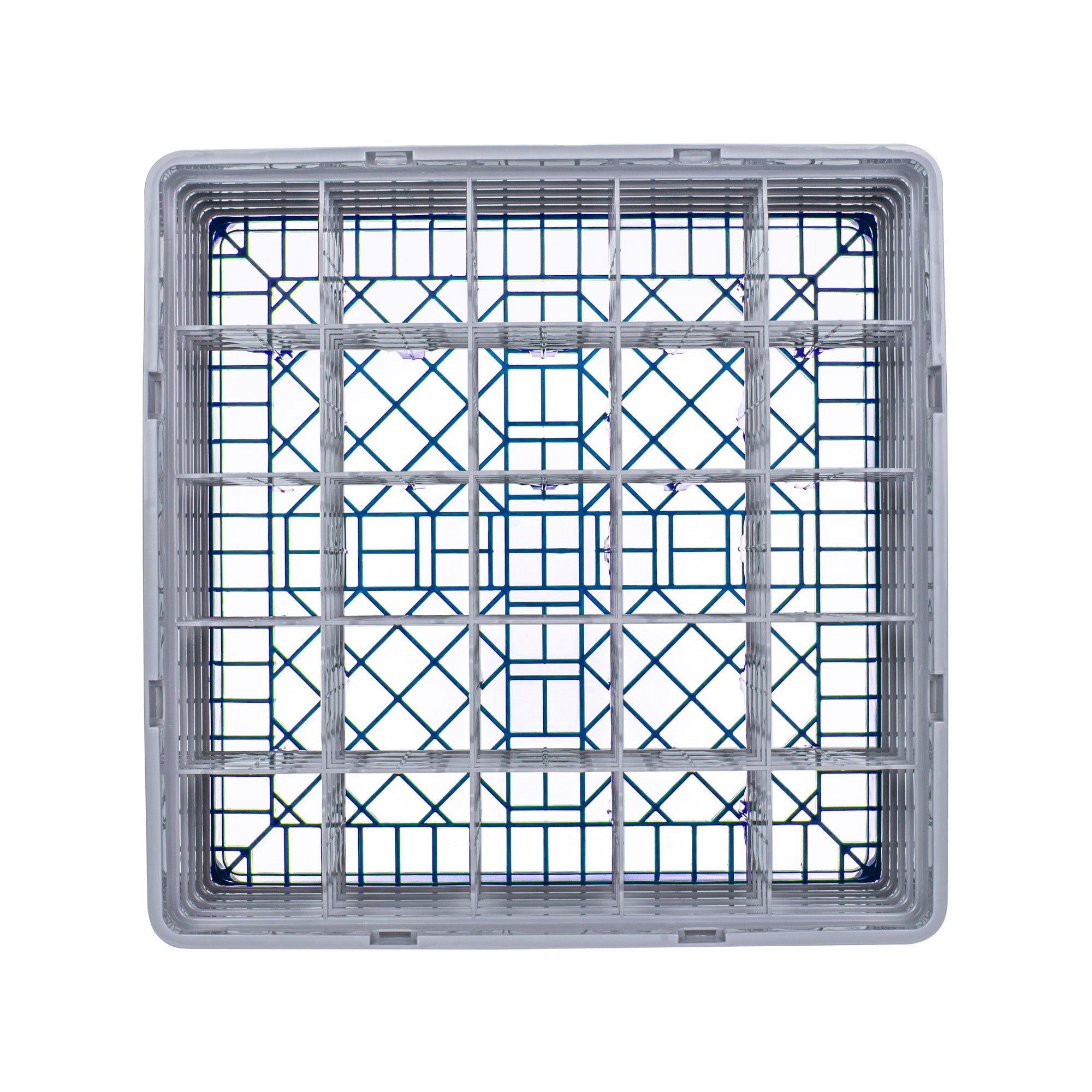 Clean Tek Professional Blue Glass Rack - 25 Compartments, 1 Full Drop and 4 Half Drop Extenders - 19 3/4" x 19 3/4" x 12 1/4" - 1 count box