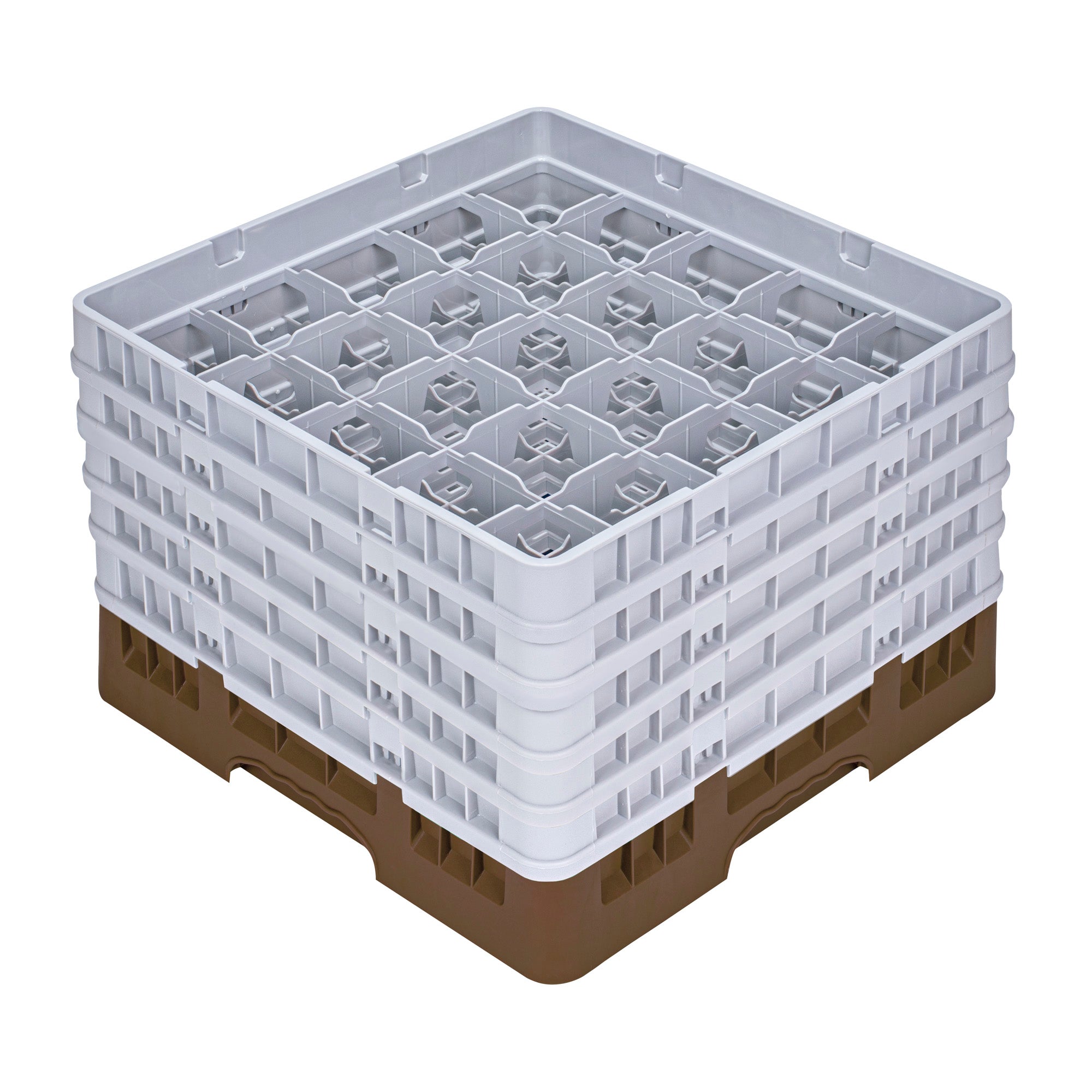 Clean Tek Professional Brown Glass Rack - 25 Compartments, 1 Full Drop and 4 Half Drop Extenders - 19 3/4" x 19 3/4" x 12 1/4" - 1 count box