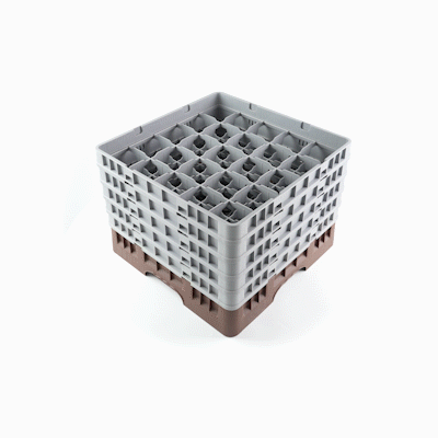 Clean Tek Professional Brown Glass Rack - 25 Compartments, 1 Full Drop and 4 Half Drop Extenders - 19 3/4" x 19 3/4" x 12 1/4" - 1 count box