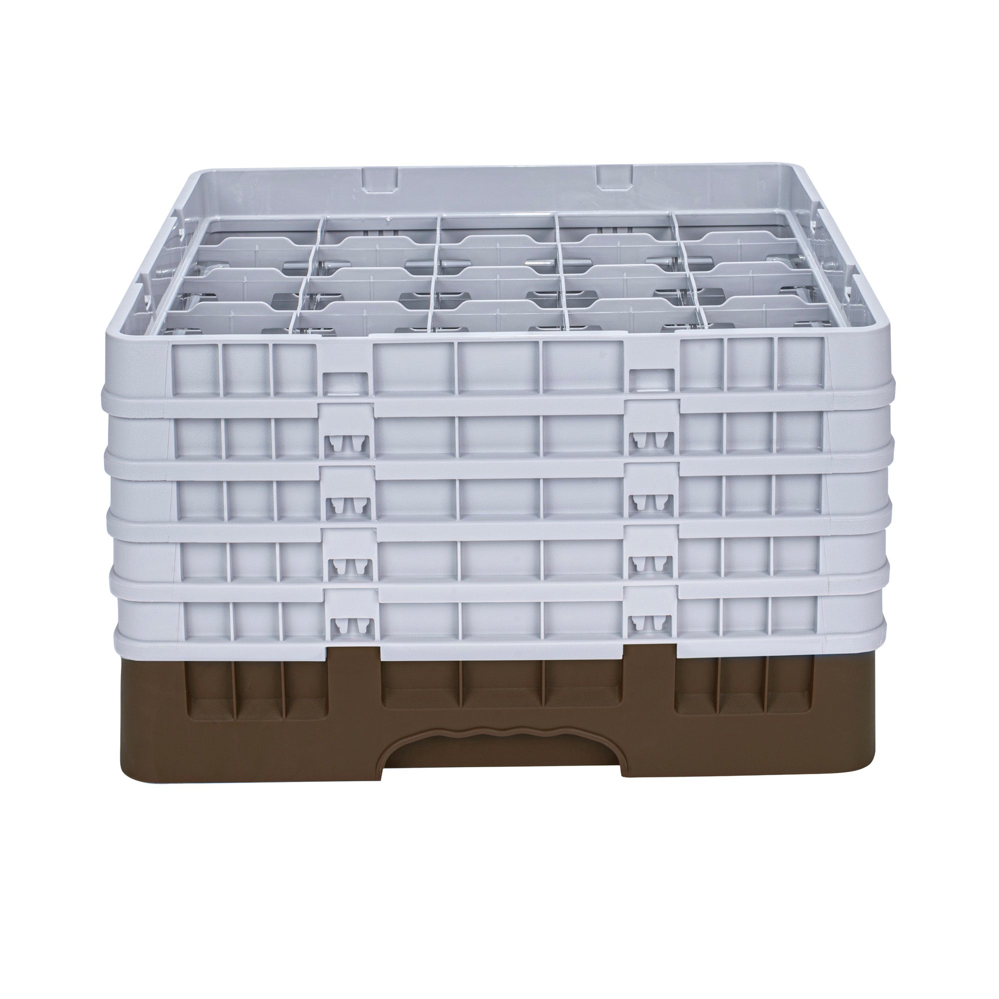Clean Tek Professional Brown Glass Rack - 25 Compartments, 1 Full Drop and 4 Half Drop Extenders - 19 3/4" x 19 3/4" x 12 1/4" - 1 count box