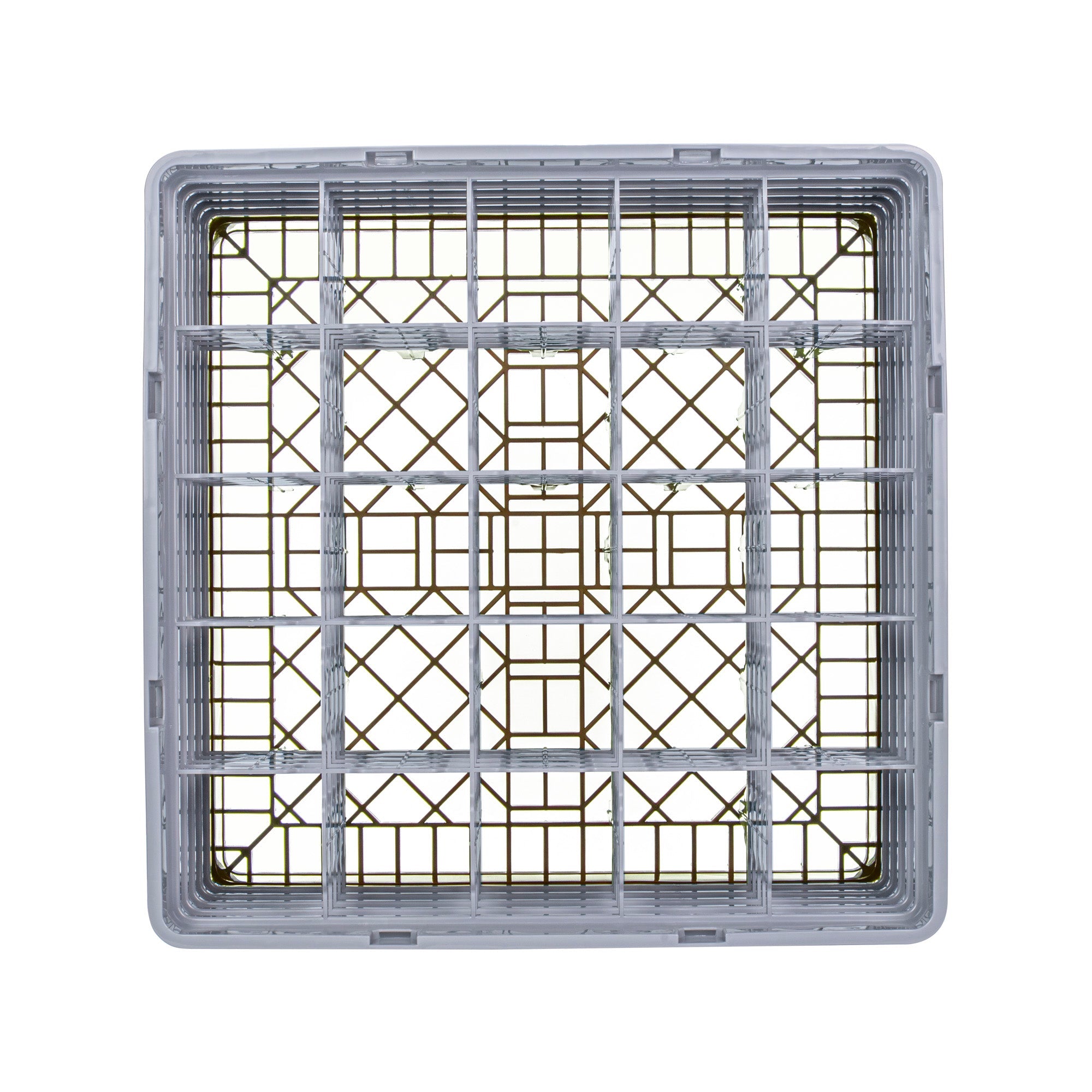 Clean Tek Professional Brown Glass Rack - 25 Compartments, 1 Full Drop and 4 Half Drop Extenders - 19 3/4" x 19 3/4" x 12 1/4" - 1 count box