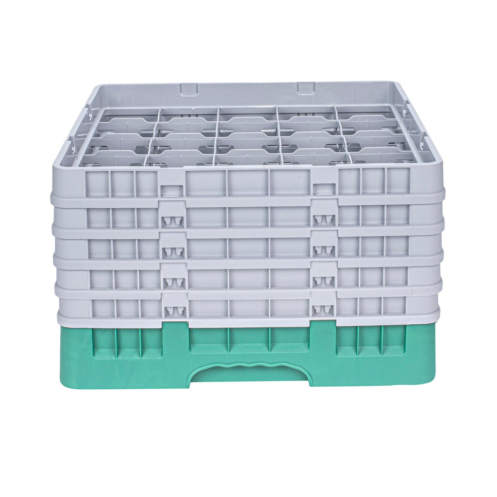 Clean Tek Professional Green Glass Rack - 25 Compartments, 1 Full Drop and 4 Half Drop Extenders - 19 3/4" x 19 3/4" x 12 1/4" - 1 count box