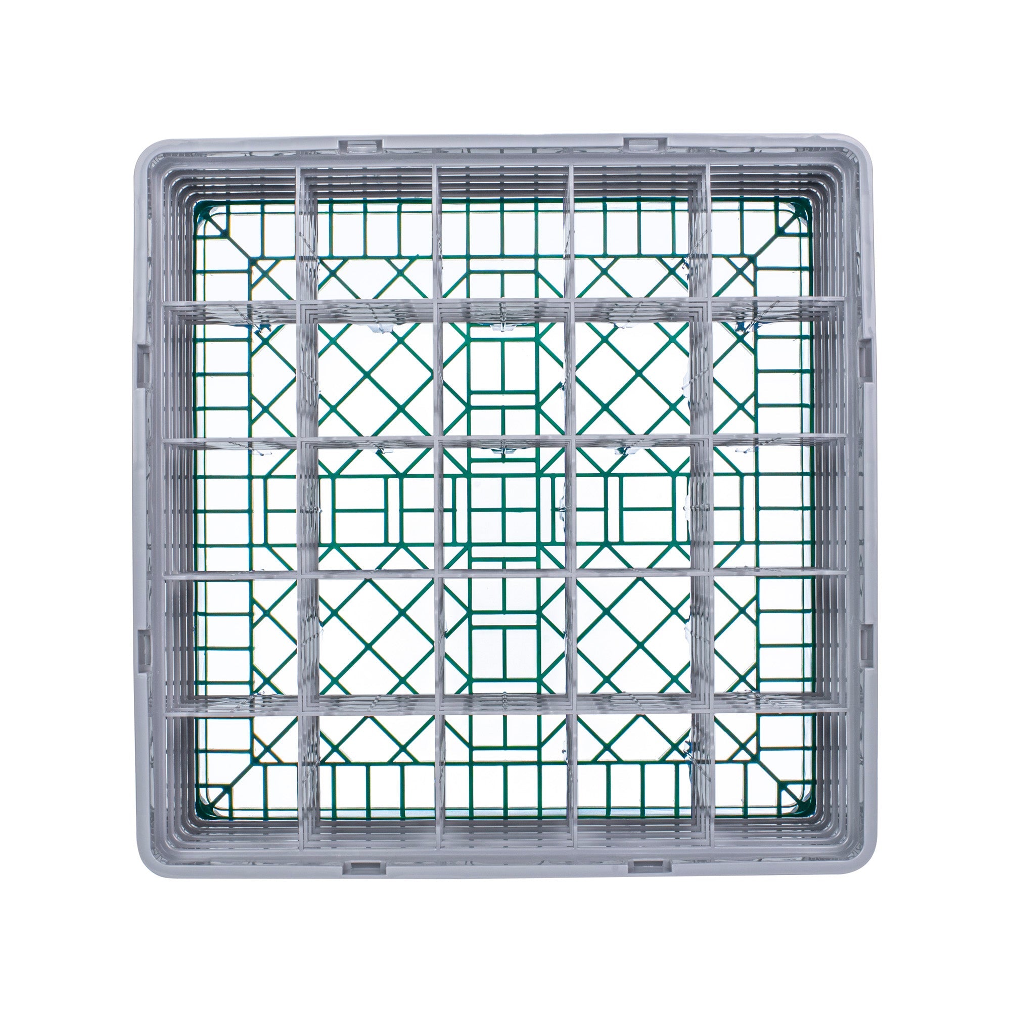 Clean Tek Professional Green Glass Rack - 25 Compartments, 1 Full Drop and 4 Half Drop Extenders - 19 3/4" x 19 3/4" x 12 1/4" - 1 count box