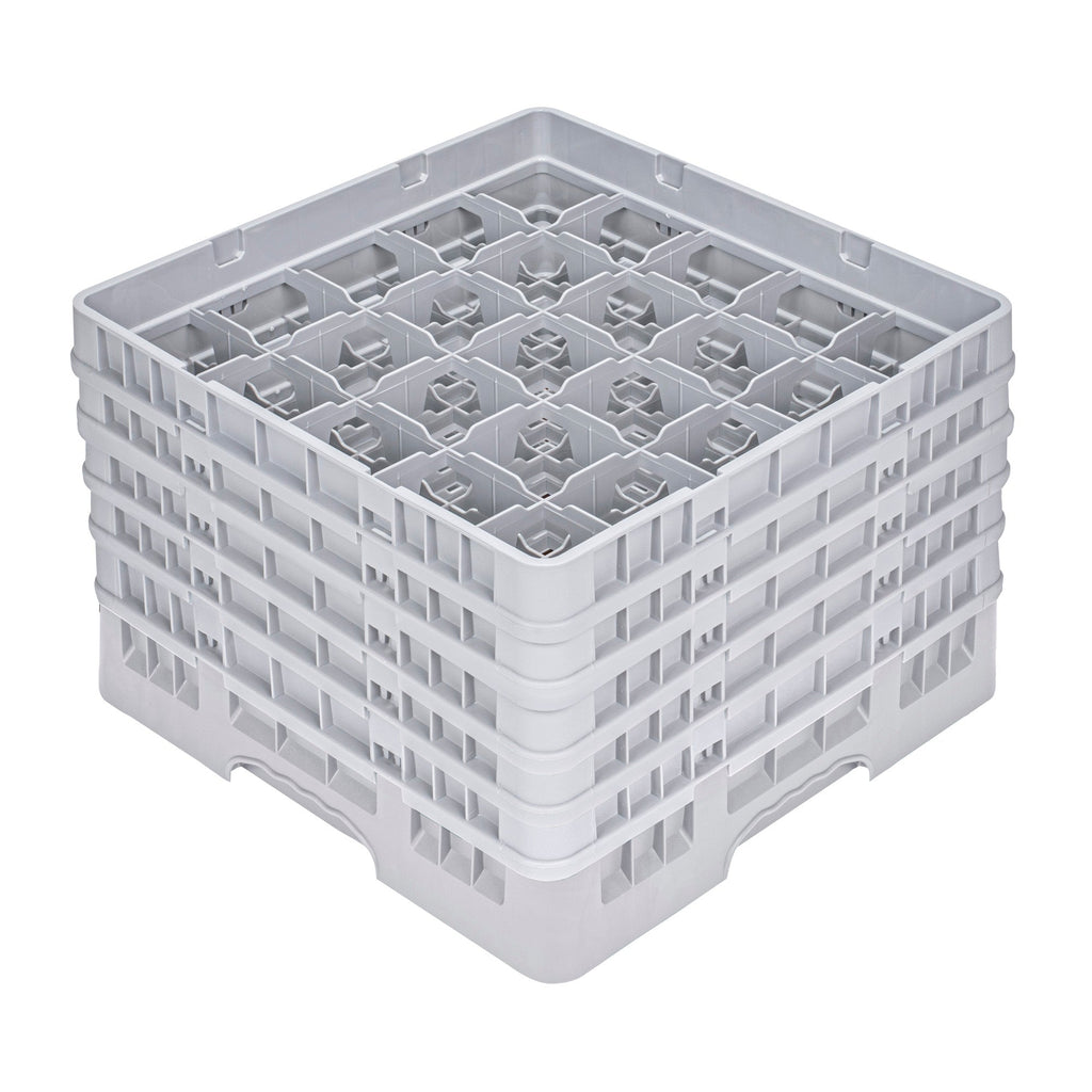 Clean Tek Professional Gray Glass Rack - 25 Compartments, 1 Full Drop and 4 Half Drop Extenders - 19 3/4" x 19 3/4" x 12 1/4" - 1 count box