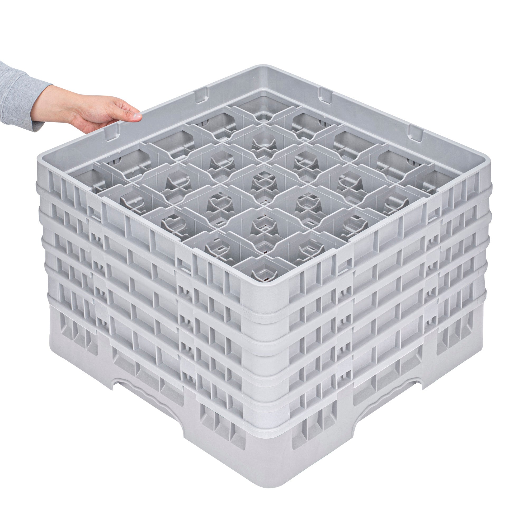 Clean Tek Professional Gray Glass Rack - 25 Compartments, 1 Full Drop and 4 Half Drop Extenders - 19 3/4" x 19 3/4" x 12 1/4" - 1 count box